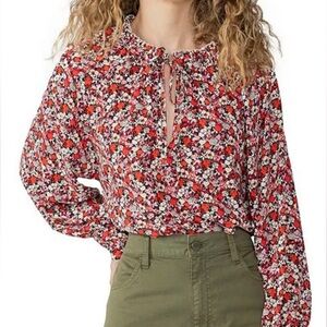 NWOT SANCTUARY Women's Flower Power Long-Sleeve Tie-Neck Top